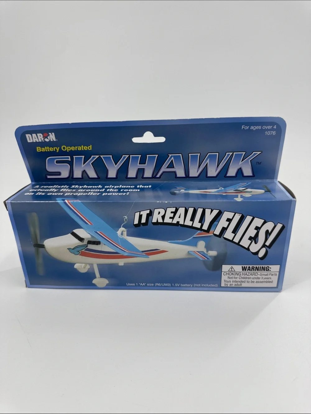 DARON Skyhawk Battery Operated Kids Toy Airplane - Blue & White For Ages 4+